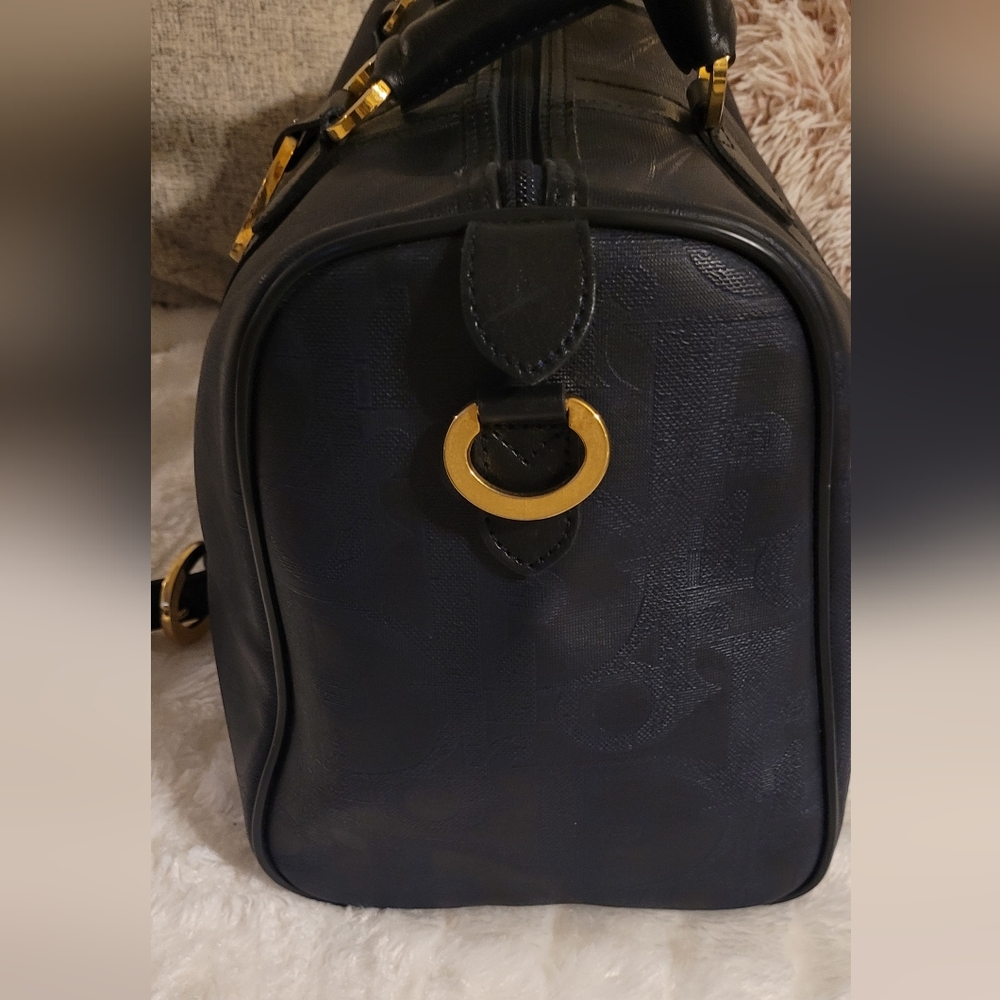 Christian Dior Navy Monogram Leather & PVC Travel Boston Bag EUC - Picture 8 of 16
